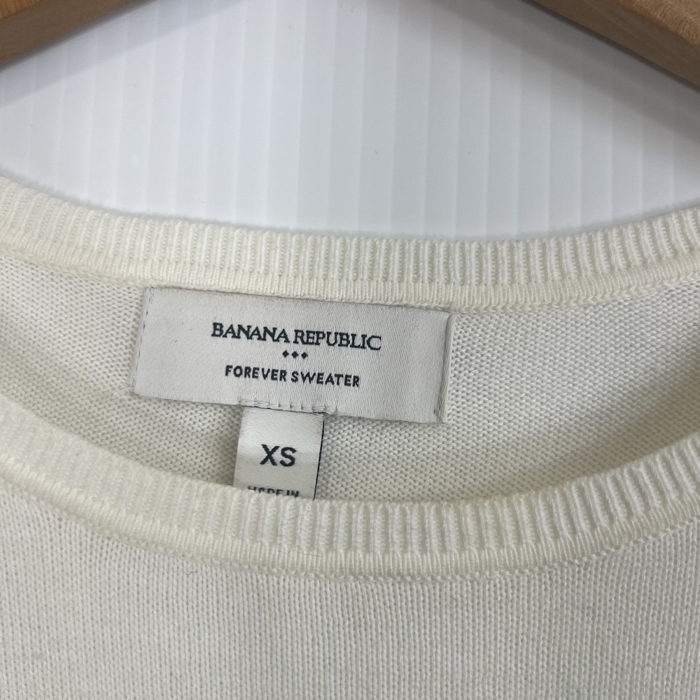 Banana Republic Forever Striped Sweater Womens Size XS White Black Cotton Crew - Picture 6 of 10